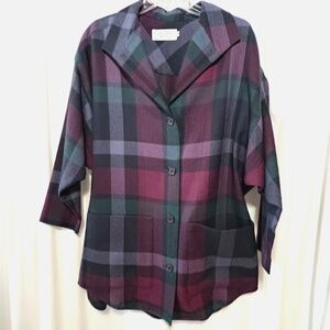 Christian Dior Purple Plaid 3/4 Raglan Sleeve Blazer - Women's 12